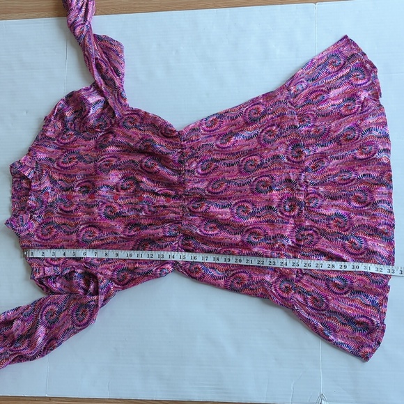 TCEC Abstract Ruffle Hem Mock Neck LIned Dress MEDIUM Purple Pink - Picture 14 of 15